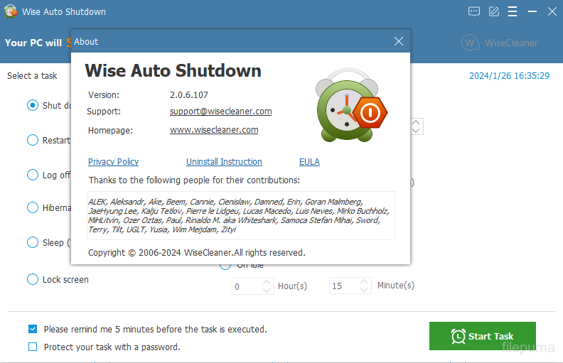 Wise Auto Shutdown schedule interface